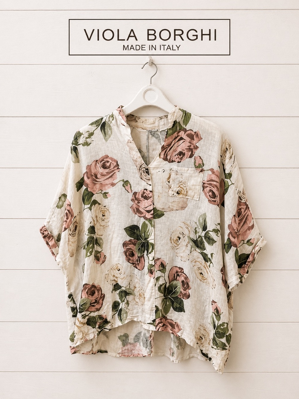 VIOLA BORGHI Cream Floral Linen Blouse 2X